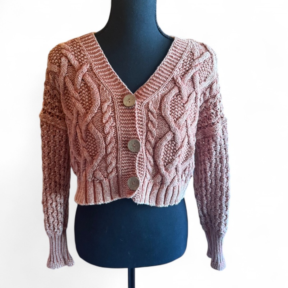 Pilcro Textured Knit Cardigan in Warm peach